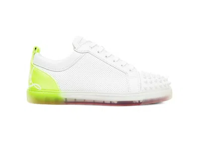 Pre-owned Christian Louboutin Men's  Fun Louis Junior Spikes Flat Sneakers In White/fluo Yellow
