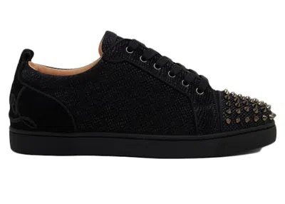 Pre-owned Christian Louboutin Men's  Fun Louis Junior Spikes Flat Velvet Sneakers In Black/gum