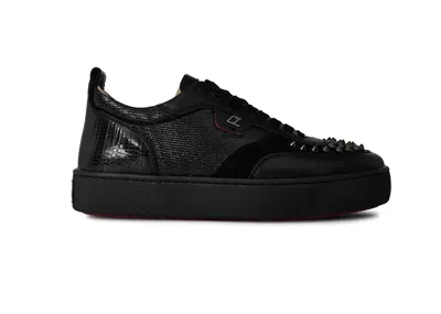 Pre-owned Christian Louboutin Men's  Happyrui Spikes Flat Sneakers In Black
