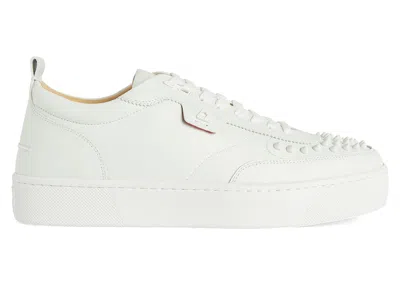 Pre-owned Christian Louboutin Men's  Happyrui Spikes Flat White Sneakers Inmat In Bianco/bianco Mat
