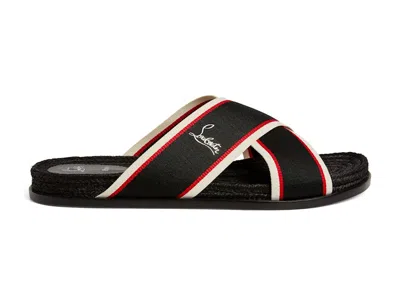 Pre-owned Christian Louboutin Men's  Hot Cross Flat Red Sneakers In Black