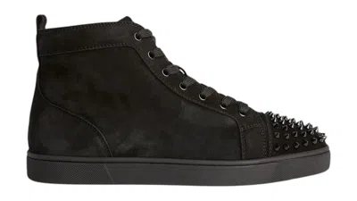 Pre-owned Christian Louboutin Men's  Lou Spikes Flat Sneakers In Black
