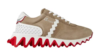 Pre-owned Christian Louboutin Men's  Loubishark Flat Sneakers In Saharienne/white In Multi
