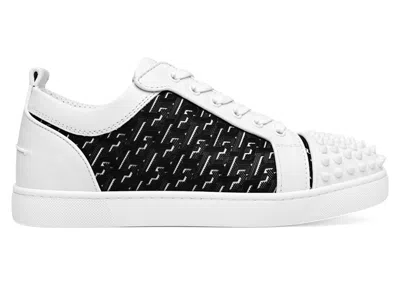 Pre-owned Christian Louboutin Men's  Louis Junior Spikes Orlato Flat Cl Monogram Sneakers In White/black