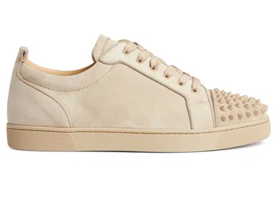 Pre-owned Christian Louboutin Men's  Louis Junior Spikes Orlato Flat Veau Sneakers In Beige