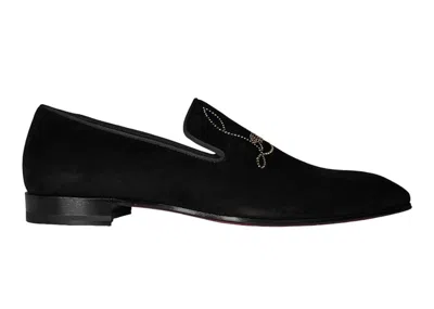 Pre-owned Christian Louboutin Men's  Navy Dandelion Strass Flat Veau Velours Sneakers In Black/cry Aurum