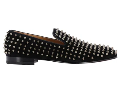Pre-owned Christian Louboutin Men's  Rollerboy Spikes Flat Velvet Sneakers In Black