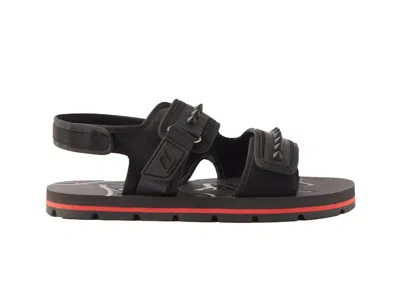 Pre-owned Christian Louboutin Men's  Siwa Flat Sandals Red Sneakers In Black