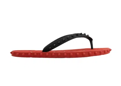 Pre-owned Christian Louboutin Men's  Super Flip Flop /red Sneakers In Black/loubi