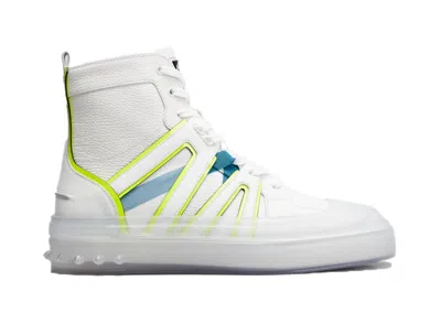 Pre-owned Christian Louboutin Men's  Vida High Top Neon Sneakers In White/neon Green/neon Blue