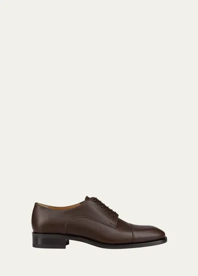 Christian Louboutin Men's Cortomale Calf Leather Oxfords In Brown