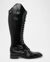 Christian Louboutin Men's Croc-effect Leather Knee-high Boots In Black