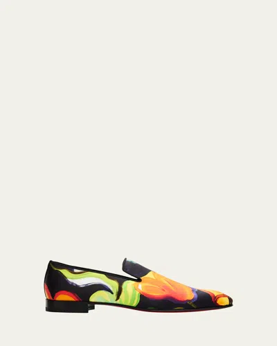 Christian Louboutin Men's Dandelion Floral Silk Red-sole Loafers In Multi