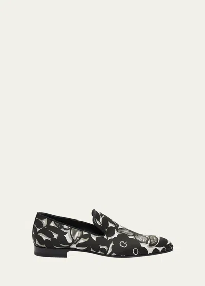 Christian Louboutin Men's Dandelion Petunia Grosgrain Satin Loafers In Black/white