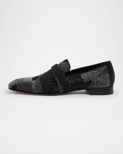 Christian Louboutin Men's Dandydecotracks Sequin Red-sole Loafers In Black