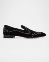 Christian Louboutin Dandysiago Grosgrain-trimmed Embellished Velvet Loafers In Black