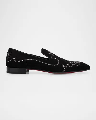 Christian Louboutin Dandysiago Grosgrain-trimmed Embellished Velvet Loafers In Black