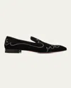 Christian Louboutin Dandysiago Grosgrain-trimmed Embellished Velvet Loafers In Black