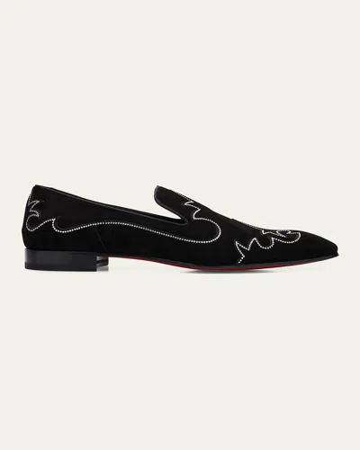 CHRISTIAN LOUBOUTIN MEN'S DANDYSIAGO RHINESTONE AND LEATHER LOAFERS