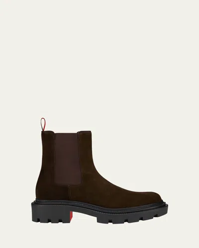 CHRISTIAN LOUBOUTIN MEN'S DEVON LUG-SOLE SUEDE CHELSEA BOOTS