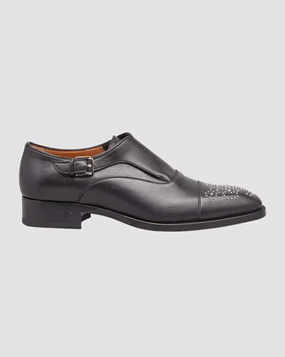 Christian Louboutin Men's Escream Flat Leather Monk Strap Loafers In Black