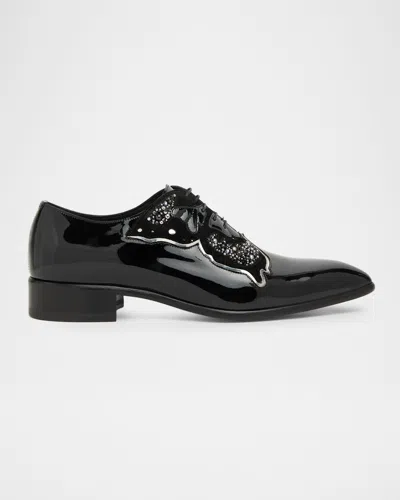 Christian Louboutin Men's Farfarock Butterfly Patent Calf Leather Oxford Shoes In Black