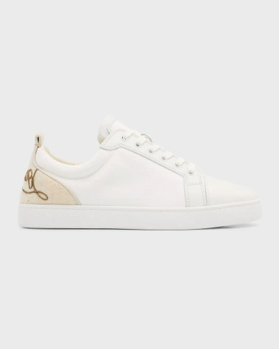 Christian Louboutin Men's Fun Louis Junior Logo-embroidered Trainers In White