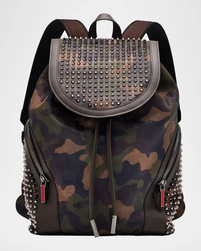 Christian Louboutin Men's Funky Camouflage Printed Reversed Leather And Spikes Backpack