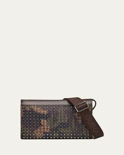Christian Louboutin Men's Funky Camouflage Reverse Leather And Spike Crossbody Bag