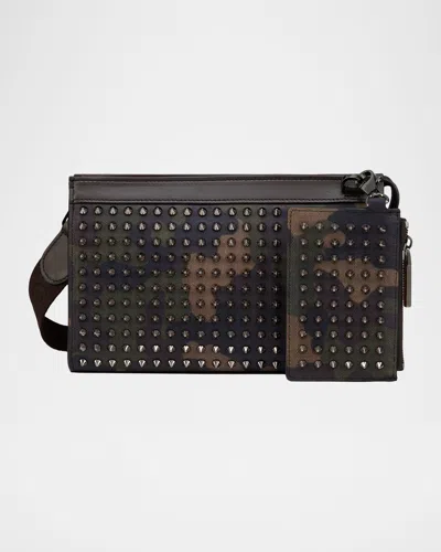 CHRISTIAN LOUBOUTIN MEN'S FUNKY CAMOUFLAGE REVERSE LEATHER AND SPIKE CROSSBODY BAG