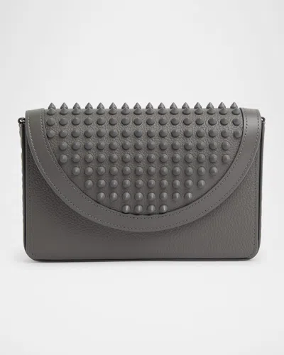 Christian Louboutin Men's Funky Empire Spikes Wallet On Strap In Smoke Grey