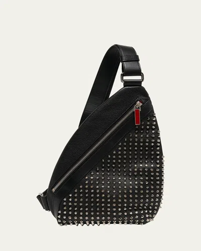 Christian Louboutin Men's Funky Leather Empire Spikes Sling Bag In Black