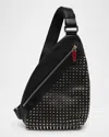 CHRISTIAN LOUBOUTIN MEN'S FUNKY LEATHER EMPIRE SPIKES SLING BAG
