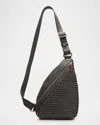 Christian Louboutin Men's Funky Leather Empire Spikes Sling Bag In Smoke Grey