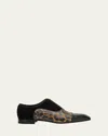 Christian Louboutin Men's Greggo Mixed Leather Red Sole Tuxedo Lace-ups In Black/multi