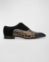 Christian Louboutin Men's Greggo Mixed Leather Red Sole Tuxedo Lace-ups In Black/multi