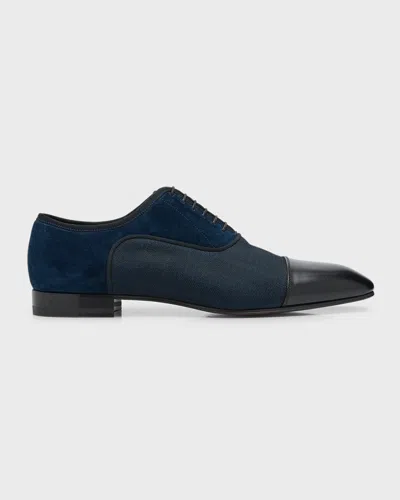 Christian Louboutin Men's Greggo Red-sole Oxfords In Black/ Marine