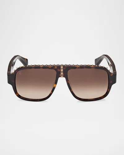 Christian Louboutin Men's Lb0005m Acetate Aviator Sunglasses In Classic Havana Shiny Bronze Brown Gradient Lens