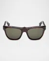 Christian Louboutin Men's Lb0006m Acetate Square Sunglasses In Classic Havana Shiny Bronze Green Lens