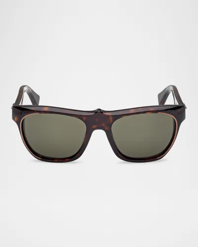 Christian Louboutin Men's Lb0006m Acetate Square Sunglasses In Classic Havana Shiny Bronze Green Lens