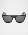 Christian Louboutin Men's Lb0006m Acetate Square Sunglasses In Shiny Black Shiny Gunmetal Smoke Lens
