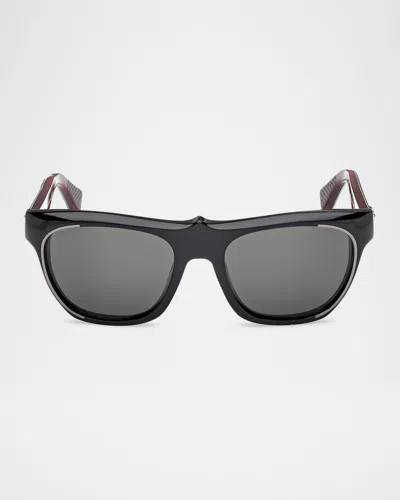 Christian Louboutin Men's Lb0006m Acetate Square Sunglasses In Shiny Black Shiny Gunmetal Smoke Lens