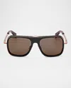 Christian Louboutin Men's Lb0013m Metal Aviator Sunglasses In Shiny Black Pale Gold Red Enamel Smoke Red Flash Lens