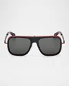 Christian Louboutin Men's Lb0013m Metal Aviator Sunglasses In Shiny Black Red Inside Gunmetal Red Enamel Smoke Gradient