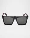 Christian Louboutin Men's Lb0014m Acetate Square Sunglasses In Shiny Black Shiny Gunmetal Smoke Lens