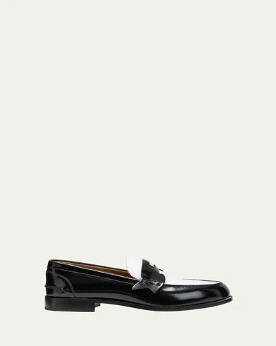 Christian Louboutin Men's Leather Bicolor Penny Loafers In Black/white