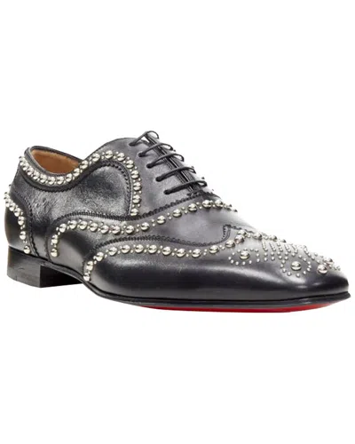 Christian Louboutin Men's Leather Charlie Clou Silver Studded Oxford Brogue  (authentic Pre-loved) In Black