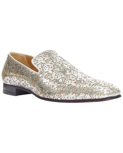 Christian Louboutin Men's Leather Dandelion Mirrored Laser Cut Leather Loafer  (authentic Pre-loved) In Silver