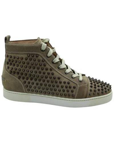 Pre-owned Christian Louboutin Men's Leather Louis Spikes High-top Sneaker (authentic Pre-loved) In Green