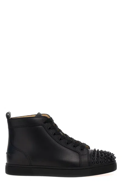 Christian Louboutin Lou Spikes Orlato Studded Leather And Mesh High-top Sneakers In Black